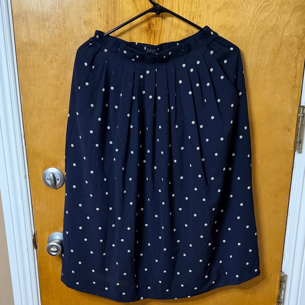 J. Crew Dark Blue A-Line Skirt with White Dots
